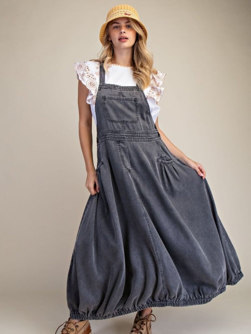 Stone Washed Tencel Overall Dress